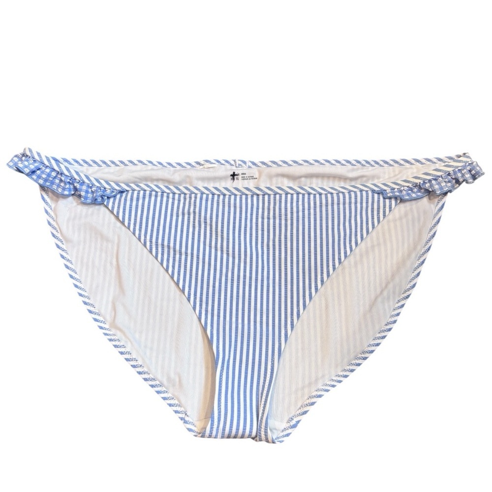Aerie Blue White Stripe Bikini Bottom Ruffle Detail Size Extra Large